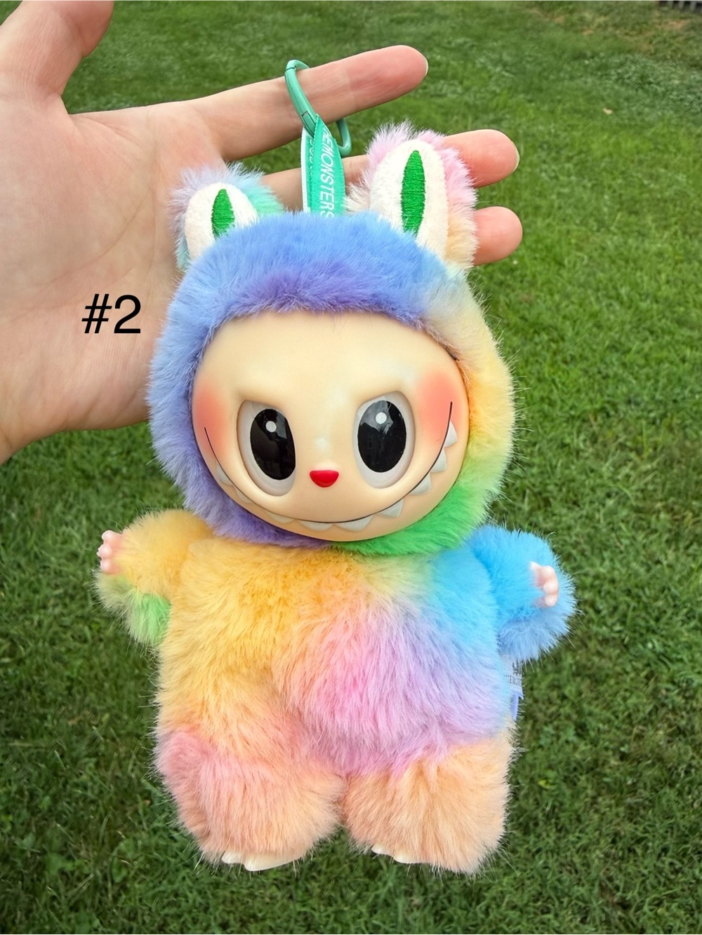 Plush Pastel Rainbow Labubu Bunny Small Pet Toy Keychain Charm not from Pop Mart